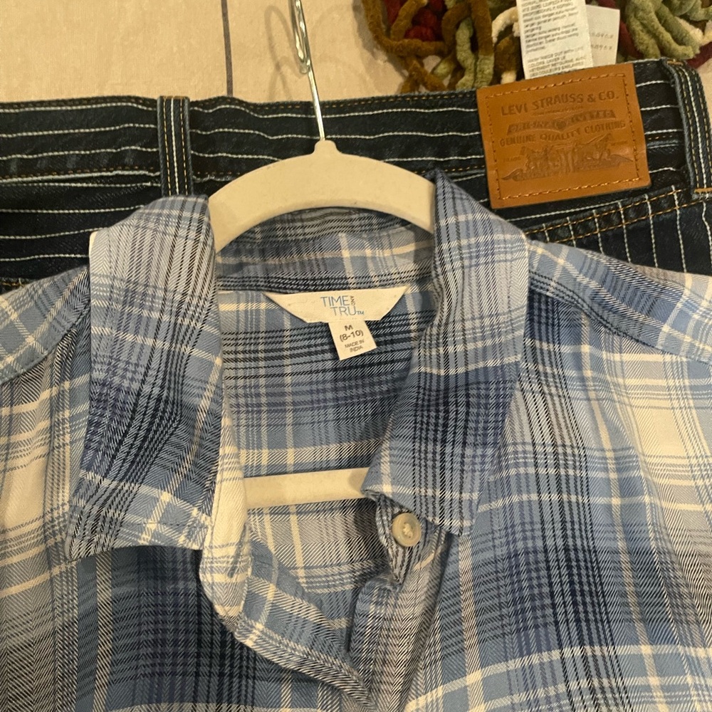 Time and Tru Blue Plaid Men's Shirt